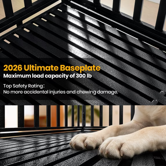 Oranland 48 inch Heavy Duty Dog Crate for High Anxiety Large Dogs,2026 Ultimate Escape Proof Base Plate,Steel Dog Kennel/Max Load Capacity 300lbs/Double Door with Wheels
