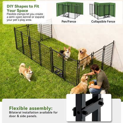 Oranland 6 x4 x5FT Outdoor Large Dog Kennel, Heavy Duty Modular Dog Cage with Waterproof Cover, Dog Playpen with 2 Rotating Bowls & Secure Lock for Patio, Garden, Backyard