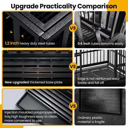 Oranland 48 inch Heavy Duty Dog Crate for High Anxiety Large Dogs,2026 Ultimate Escape Proof Base Plate,Steel Dog Kennel/Max Load Capacity 300lbs/Double Door with Wheels