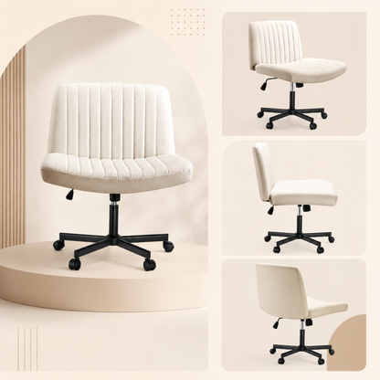 Oranland Armless Office Chair, Desk Chair With Wheels, Criss Cross Chair, Fabric Padded Cross Legged Office Chair, Adjustable Wide Seat/120°Rocking/Mid Back/Ergonomic(Beige)
